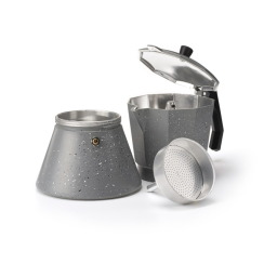 Гейзерная кофеварка Kamille 2519gr 600 мл на 12 порции из алюминия с индукционным дном серый мрамор. Фото 2